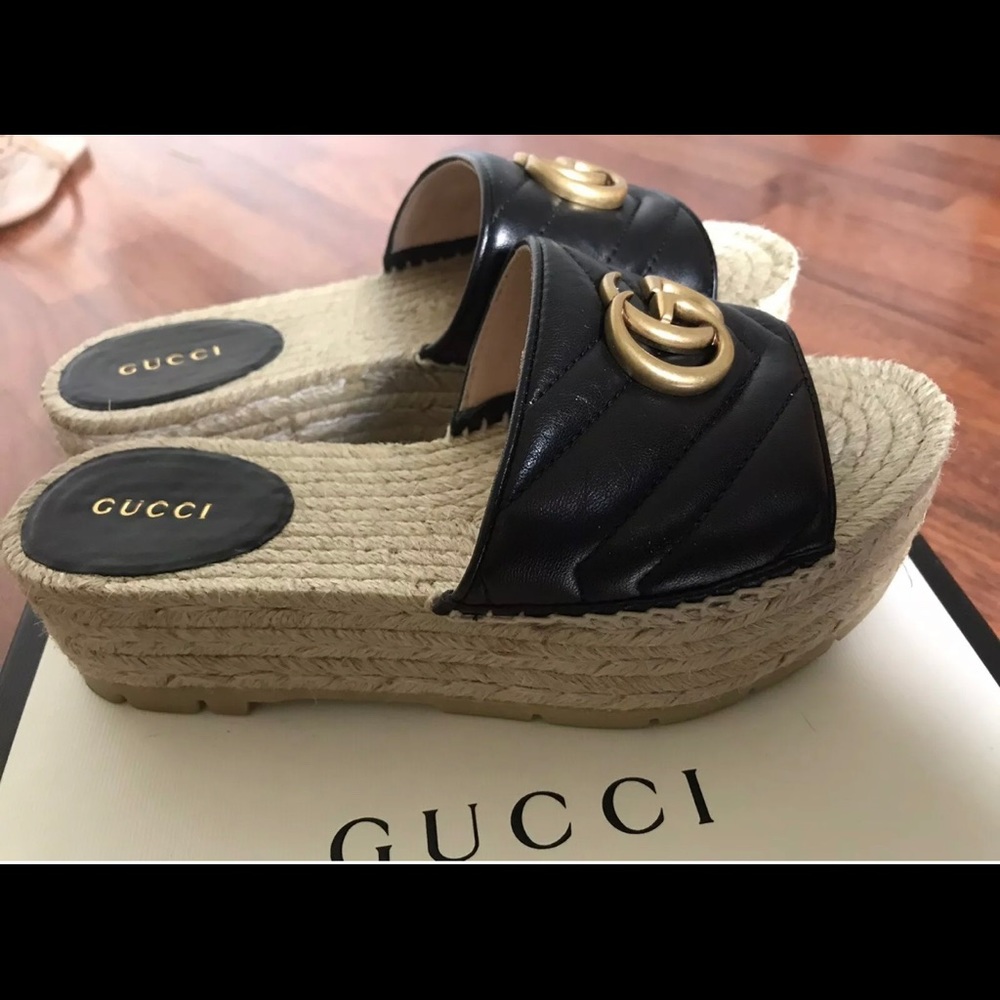 SOLD Authentic Gucci Black Leather Espadrille - Picture 2 of 7